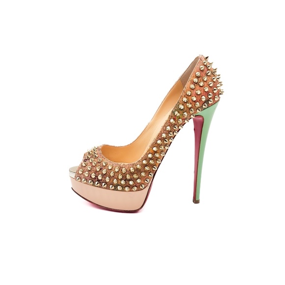 Christian Louboutin Fetish Peep 150 Gold Spiked Pumps Heels EU 38 - Picture 3 of 10